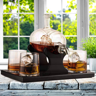 The Wine Savant Etched World Map Globe 5 Piece Whiskey Decanter